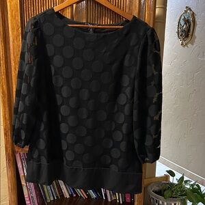 Style & Co. Black Sheer Polka Dot Top